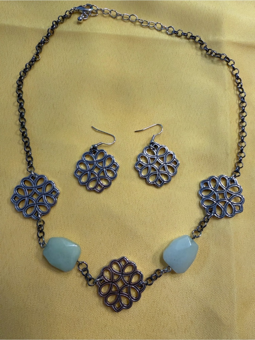 Park Lane Antique Silver Mint Green Necklace & Earrings Set New